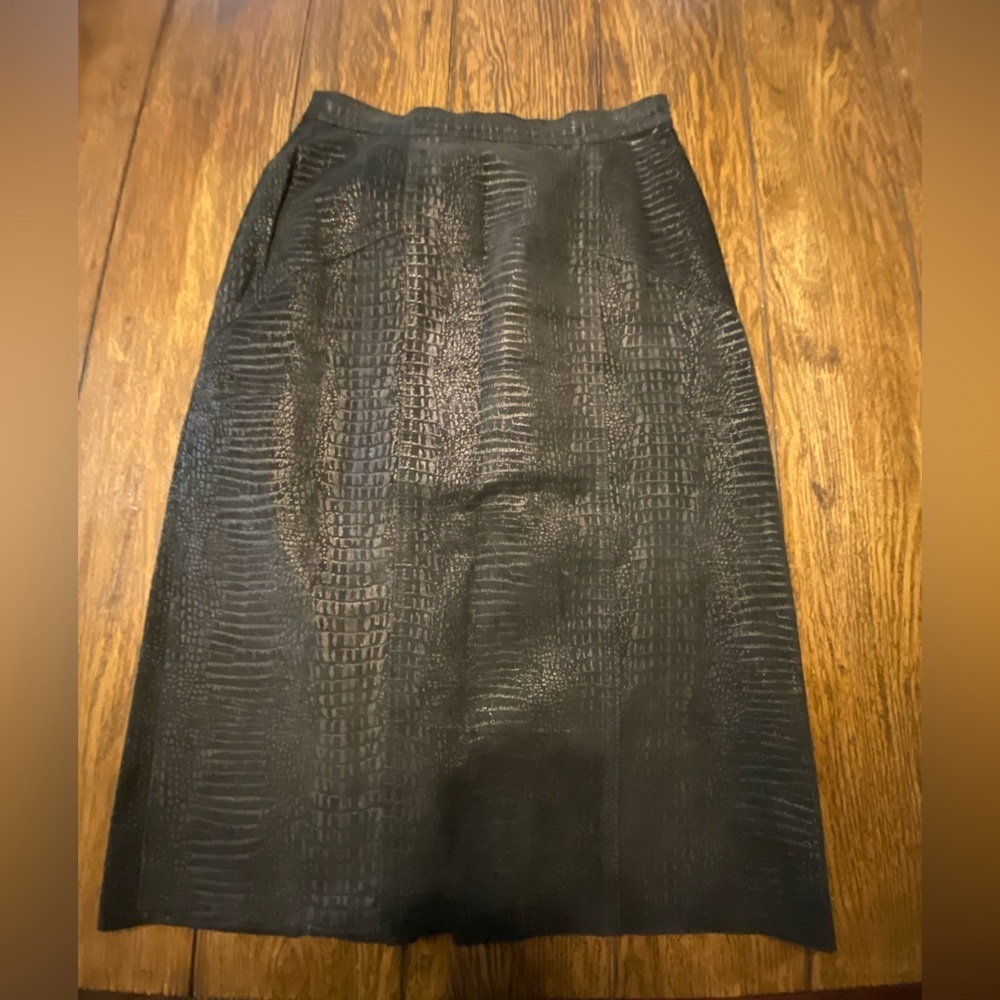 Winlit Leather Vintage 90s Biker Chic Snake Print Midi Skirt Size 9/10 C3